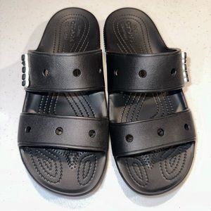 Black croc slides